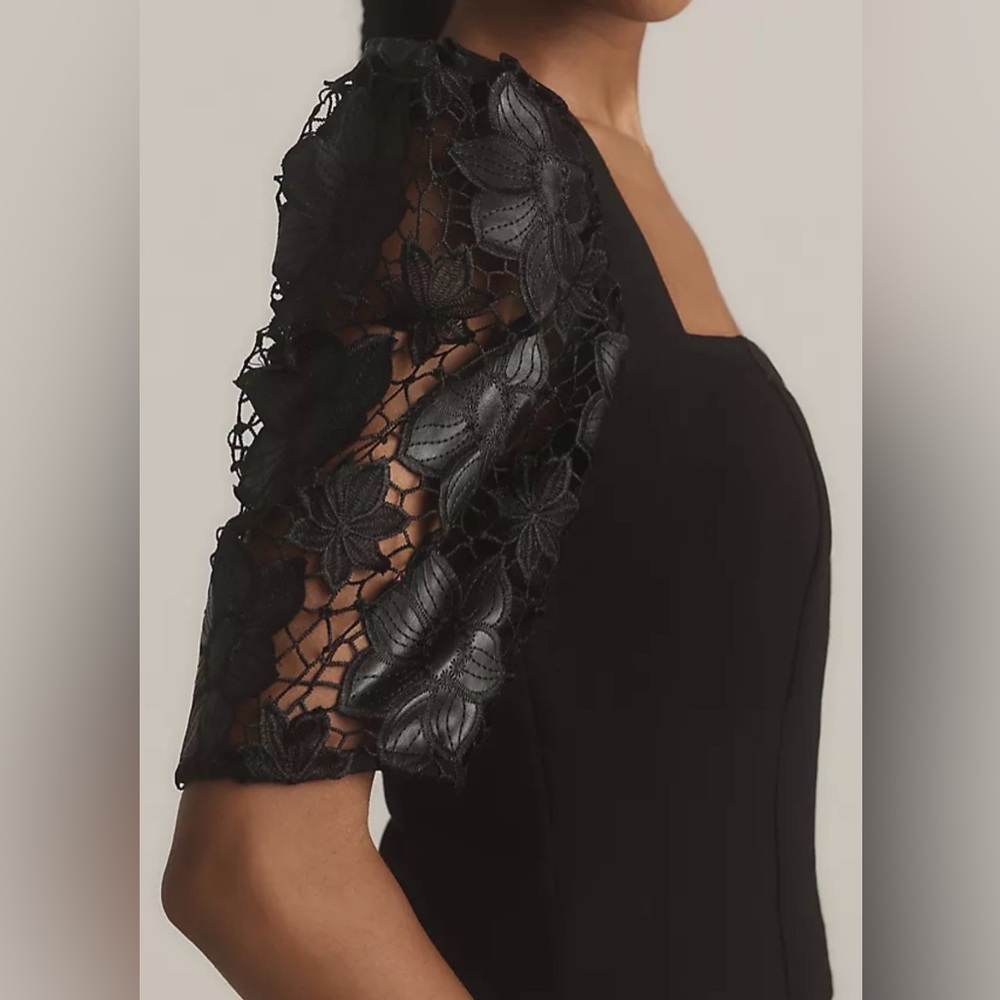 Anthropologie Dolan Black Lace Sleeve Square Neck Women's Top - Picture 2 of 8